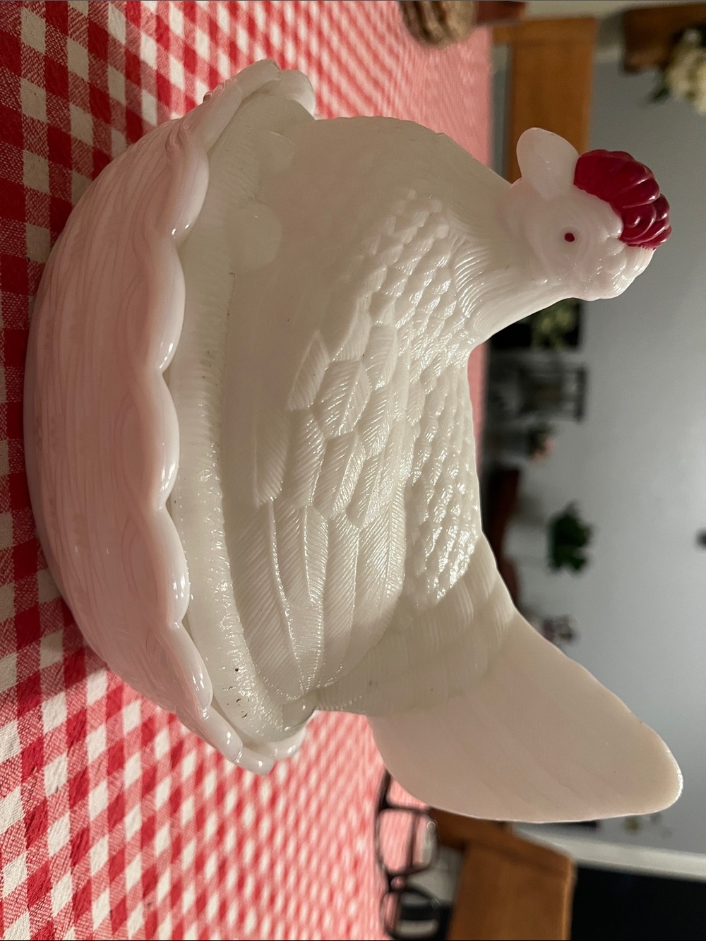 Vintage Westmoreland milk glass Hen on nest split tail basket weave nest